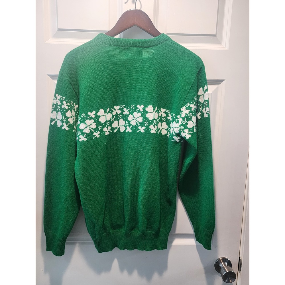 Whats Next Vintage Green Shamrock Clover Knit Sweater Mens M St Patricks Day - Picture 2 of 6